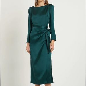 Reformation Cassis silk satin long sleeve midi dress